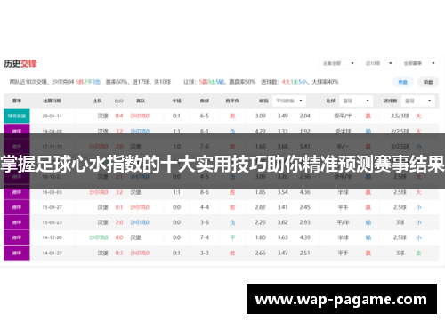 掌握足球心水指数的十大实用技巧助你精准预测赛事结果
